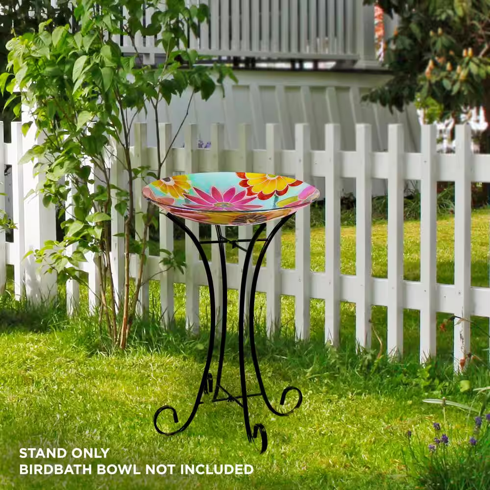 Alpine Corporation 23 in. Tall Outdoor Metal Bird Bath Stand Decor Accessory, Black