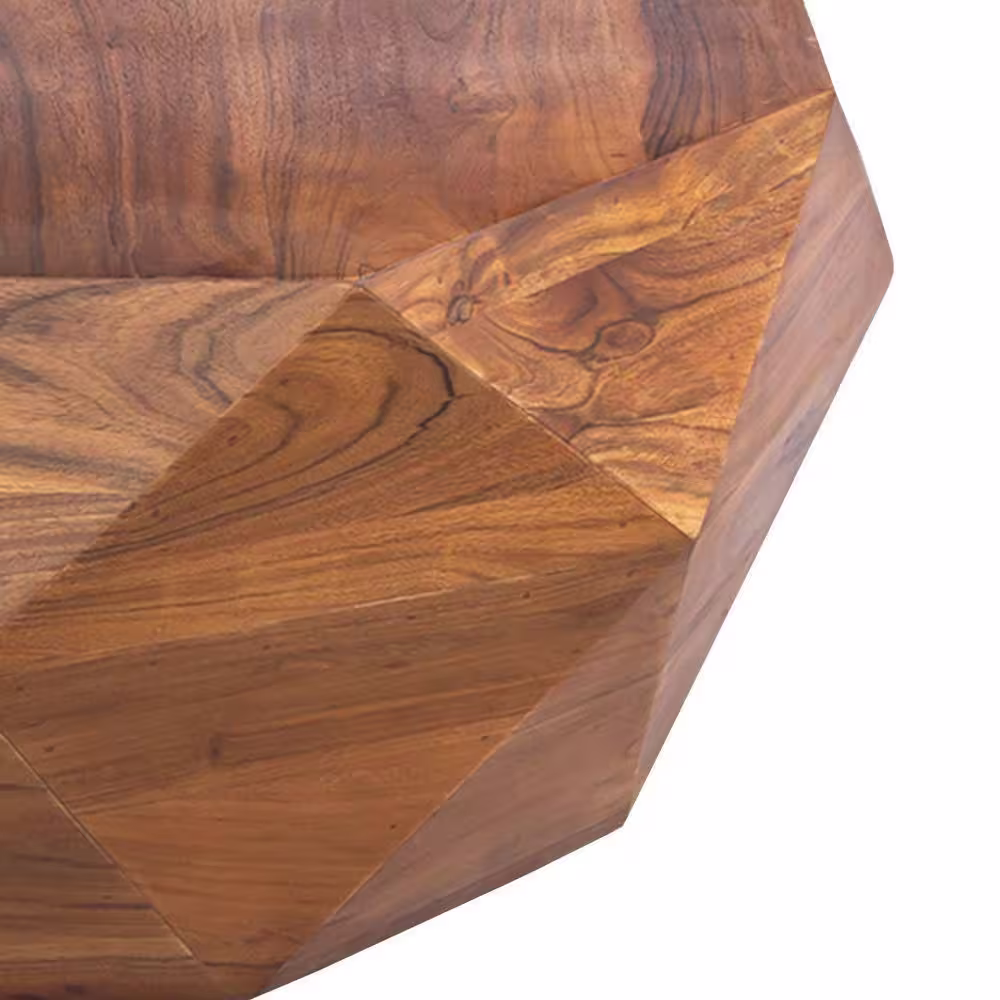 THE URBAN PORT Diamond 34 in. Dark Brown Medium Round Wood Coffee Table with Smooth Top