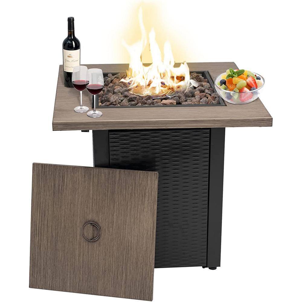 None 28 in. Square Metal 48000 BTU Outdoor Propane Gas Fire Pit Table