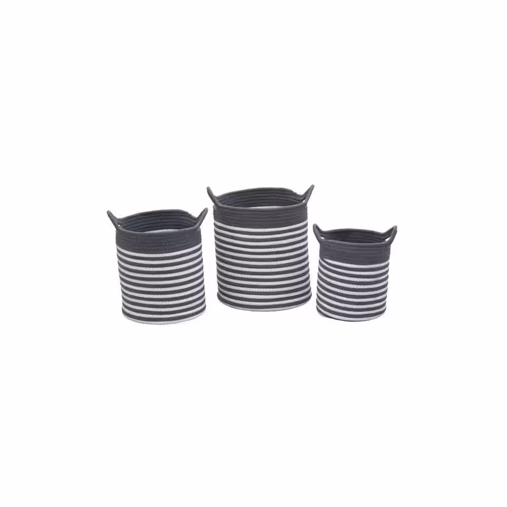 HOUSEHOLD ESSENTIALS Striped Grey and White Fabric Cotton Basket