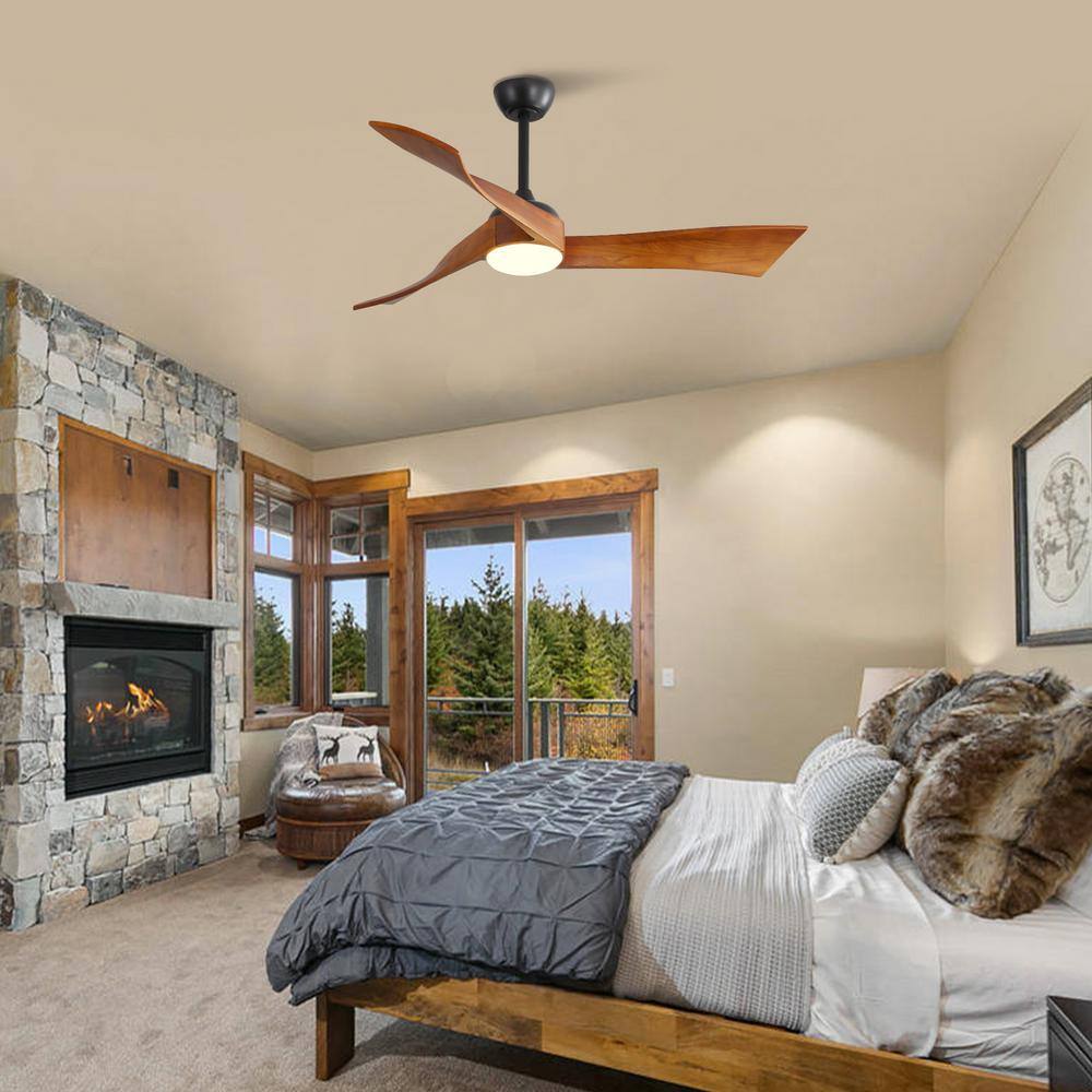 None 52 Inch Dimmable LED Indoor 6 Speed Black+Wood color Reversible DC Motor Smart Ceiling Fan with Remote Control