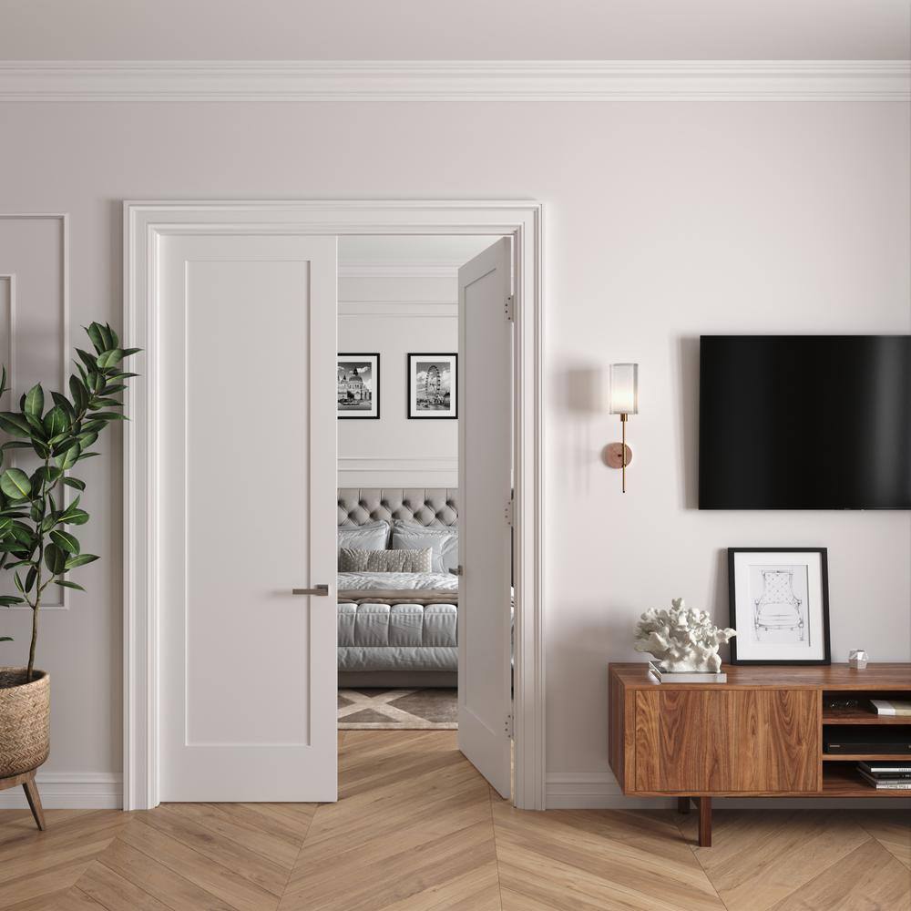 RESO 60 In. x 96 In.Bi-Parting Solid Core Primed White Composite Double Pre-hung French Door Catch Ball Oil Bronze Hinges