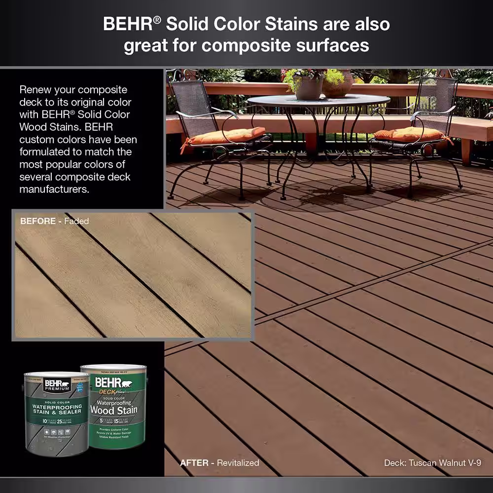 BEHR PREMIUM 5 gal. #PFC-25 Dark Walnut Solid Color Waterproofing Exterior Wood Stain and Sealer