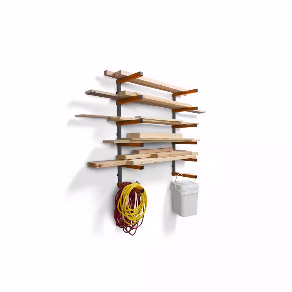 BORA 39.5 in. H x 72 in. W x 12.5 in. D 6-Level Orange/Gray Mounted Steel Garage Wall Shelf