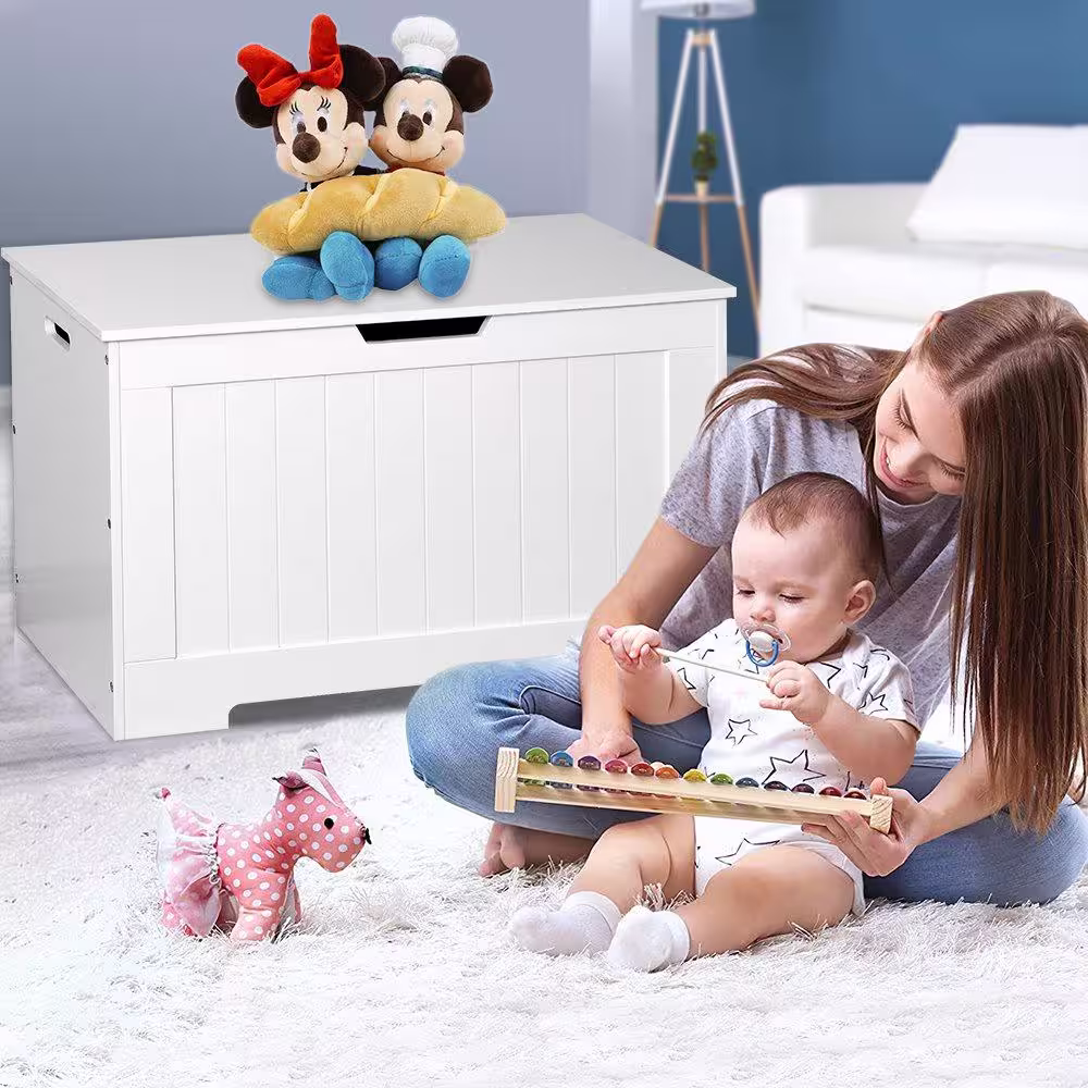 YOFE White Wooden Lift Top Storage/Box Organizer/Kid's Toy Chest with 2 Safety Hinge, Bench for Bedroom/Entryway/Living Room