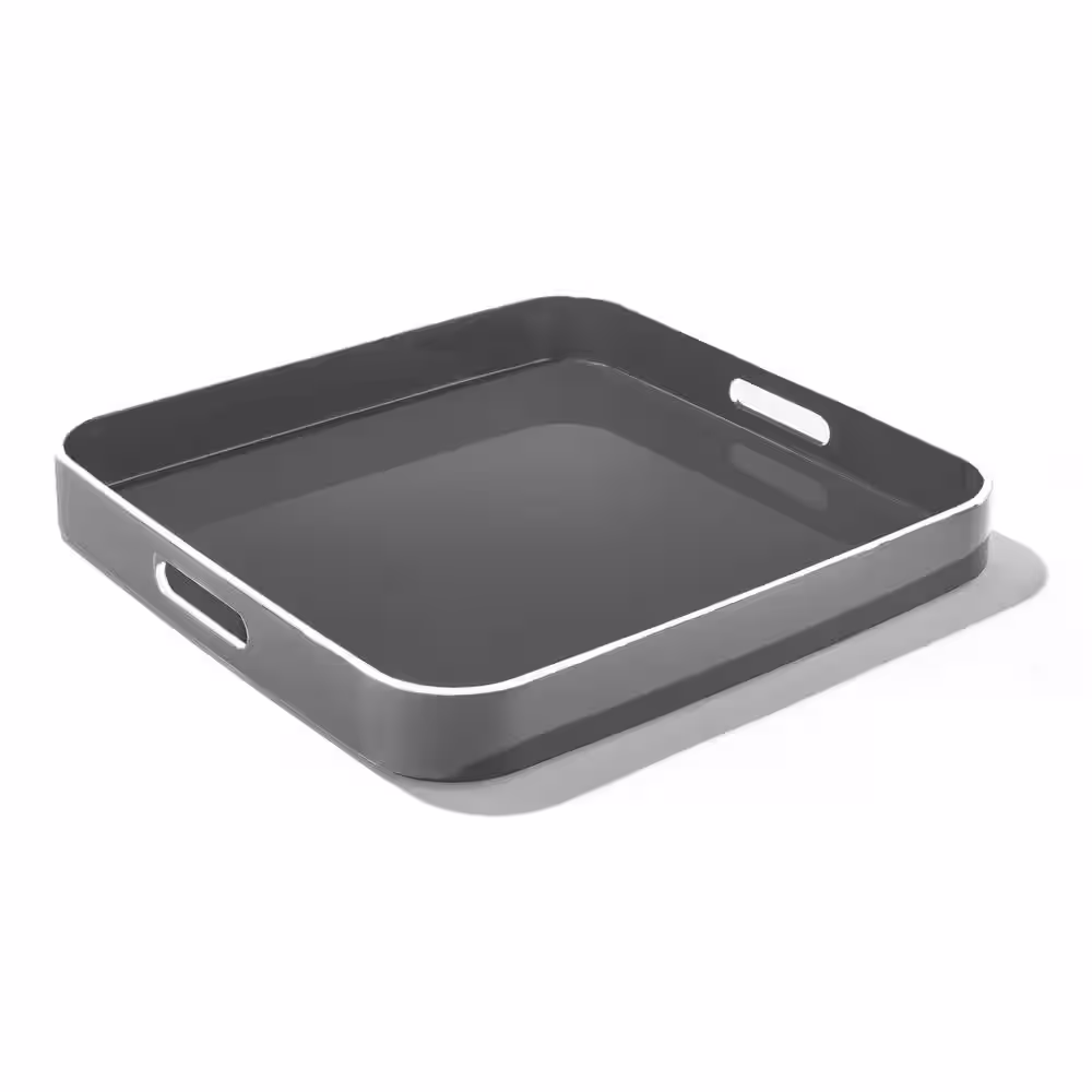 Trina Turk Grey Square Serveware Serving Trays With White Rim (Set of 2)