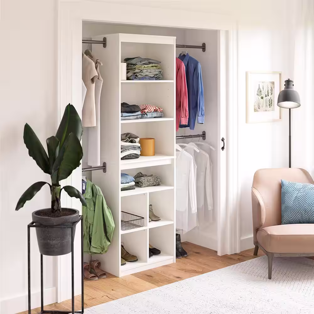None 68.69 in.-95.4 in. White Wall Mount Adjustable Closet System with 4 Clothing Rods