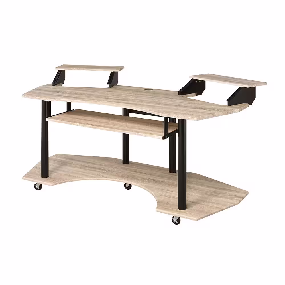Acme Furniture Eleazar 40 in. Curve Natural Oak Metal Music Recording Studio Computer Desk