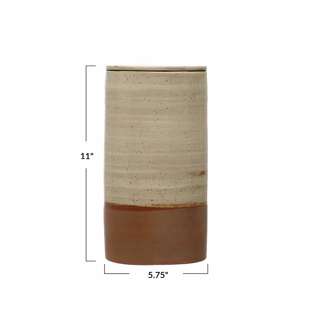 None 2-Piece Farmhouse Reactive Glaze Round Stoneware Kitchen Canister Set