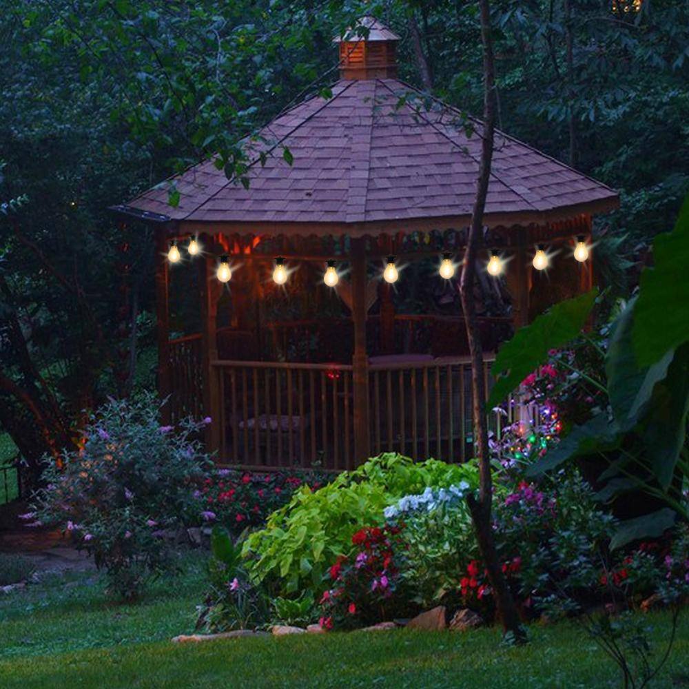 Deck Impressions Vintage Outdoor 16 ft. Solar Lantern Bulb String Light with S Shape Filament- Wall mount & ground stake options