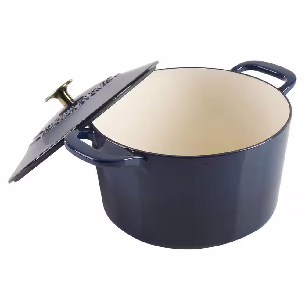None 7 qt. Enameled Cast Iron Dutch Oven in Navy with Self Basting Lid